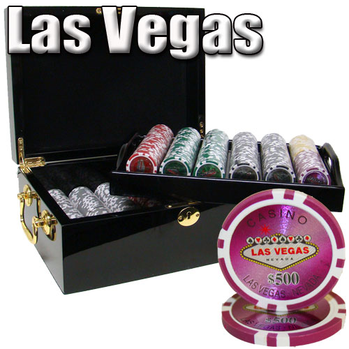 500 Count - Pre-Packaged - Poker Chip Set - Las Vegas 14 G - Black Mahogany