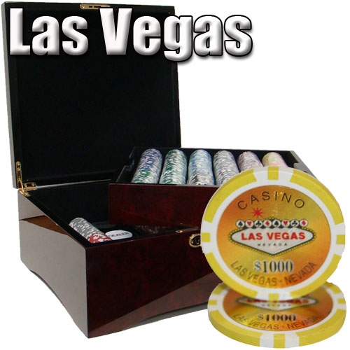 750 Count - Custom Breakout - Poker Chip Set - Las Vegas 14 G - Mahogany