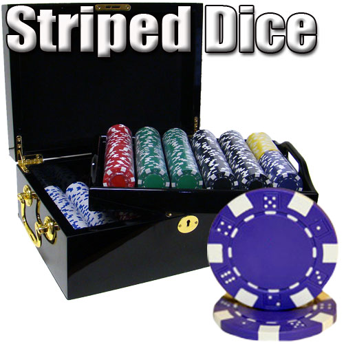 500 Count - Pre-Packaged - Poker Chip Set - Striped Dice 11.5 G - Black Mahogany