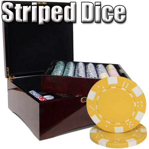 750 Count - Custom Breakout - Poker Chip Set - Striped Dice 11.5 G - Mahogany