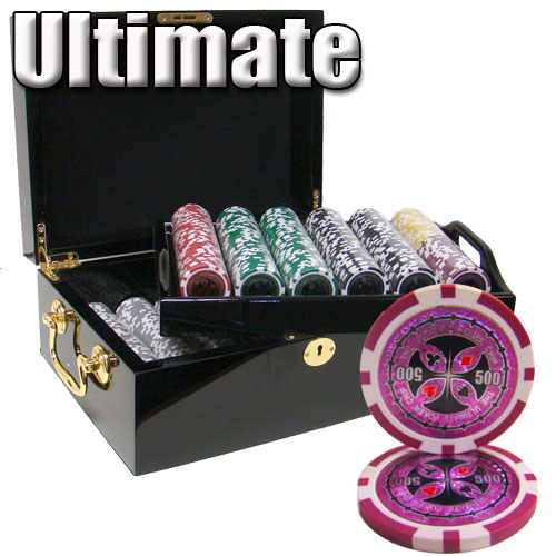 500 Count - Pre-Packaged - Poker Chip Set - Ultimate 14 G - Black Mahogany
