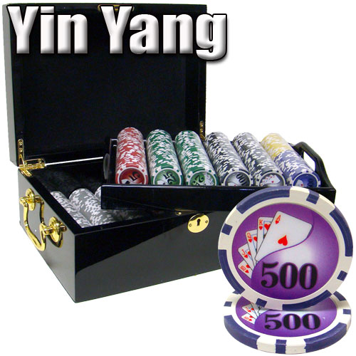 500 Count - Pre-Packaged - Poker Chip Set - Yin Yang 13.5 G - Black Mahogany