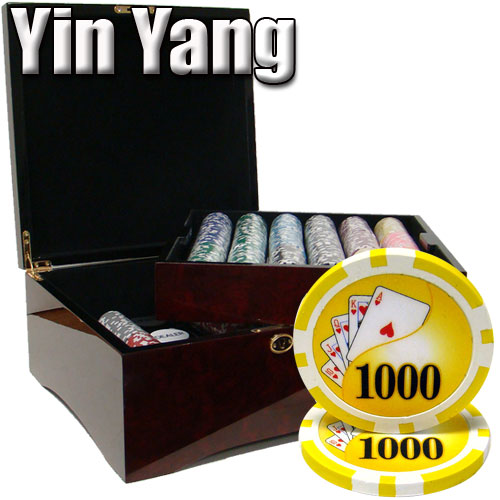 750 Count - Custom Breakout - Poker Chip Set - Yin Yang 13.5 G - Mahogany