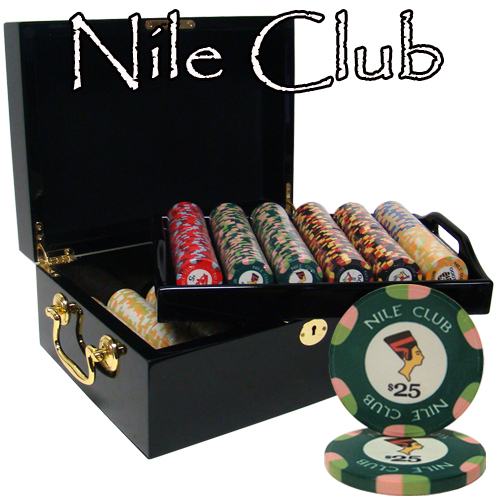 500 Ct Custom Breakout Nile Club Poker Chip Set - Mahogany Case