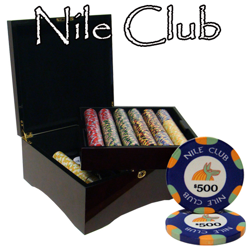 750 Ct Custom Breakout Nile Club Poker Chip Set - Mahogany Case