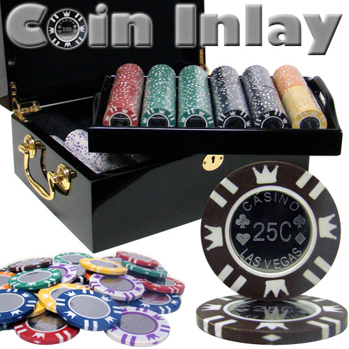 500 Count Mahogany Set Custom Pack - Coin Inlay 15 Gram Poker Chips