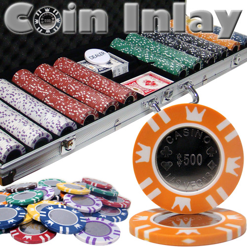 600 Count Aluminum Custom Packaged - Coin Inlay 15 Poker Chip Set