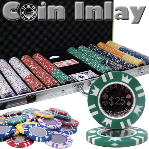 750 Count Aluminum Custom Packaged - Coin Inlay 15 Poker Chip Set