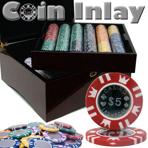 750 Count Mahogany Custom Packaged - Coin Inlay 15 Poker Chip Set
