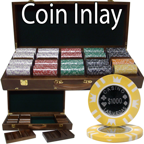 500 Count Walnut Set Pre-Packaged - Coin Inlay 15 Gram Poker Chips