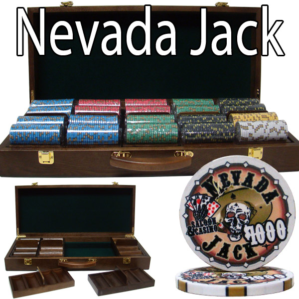 Pre-Packaged - 500 Ct Nevada Jack 10g Walnut Case Poker Chip Set
