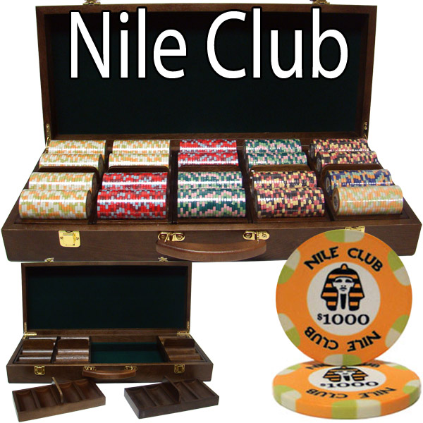 500 Ct Custom Breakout Nile Club Poker Chip Set - Walnut Case
