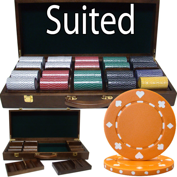 500 Count - Pre-Packaged - Poker Chip Set - Suited 11.5 G - Walnut Case