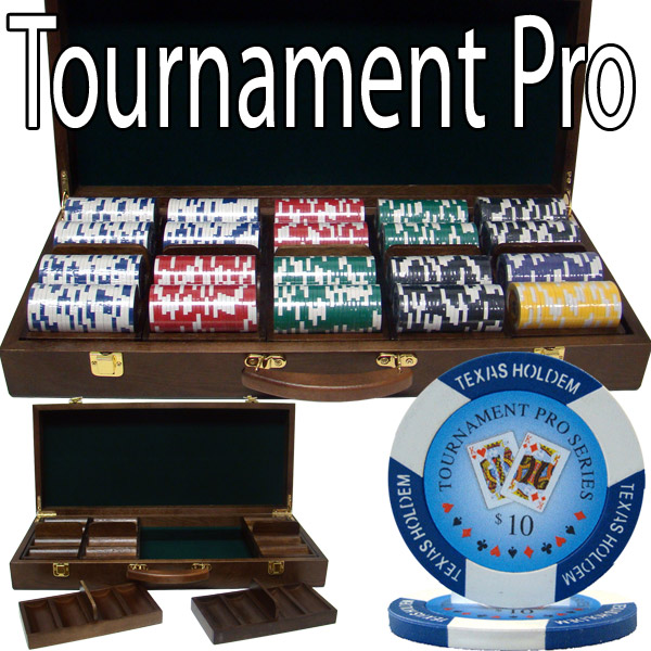 500 Count - Pre-Packaged - Poker Chip Set - Tournament Pro 11.5G - Walnut Case