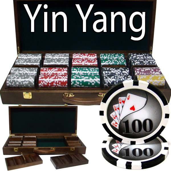 500 Count - Pre-Packaged - Poker Chip Set - Yin Yang 13.5 G - Walnut Case