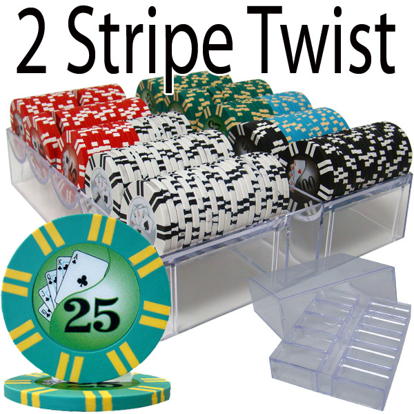 200 Count - Custom Breakout - Poker Chip Set - 2 Sripe Twist 8 G - Acrylic Tray