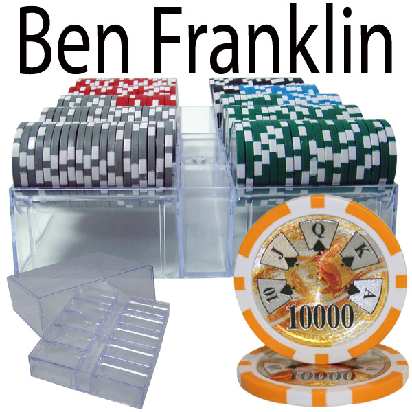 200 Count - Custom Breakout - Poker Chip Set - Ben Franklin 14 G - Acrylic Tray