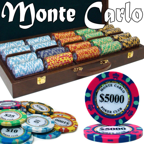 Pre-Pack - 500 Ct Monte Carlo Poker Chip Set Walnut Wooden Case