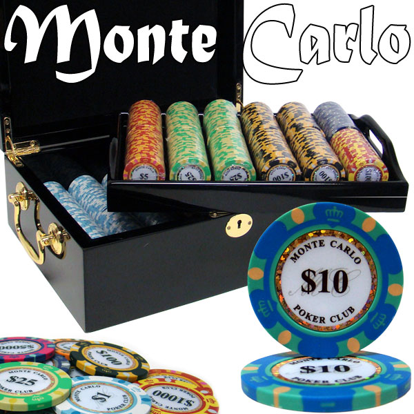 Custom - 500 Ct Monte Carlo Poker Chip Set Black Mahogany Case
