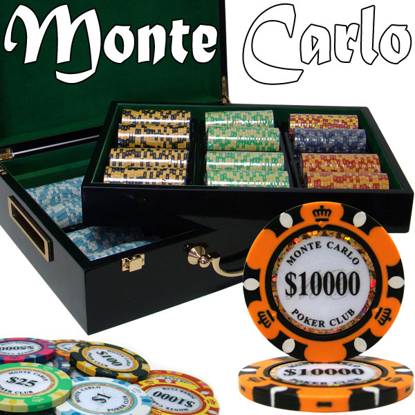 Pre-Pack - 500 Ct Monte Carlo Poker Chip Set Hi Gloss Wooden Case