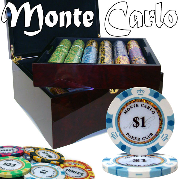 Custom - 750 Ct Monte Carlo Poker Chip Set Mahogany Case