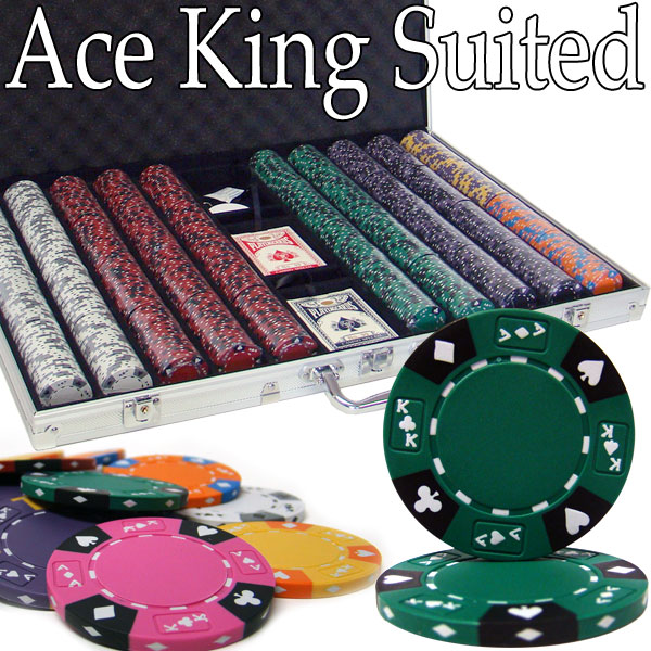Pre-Pack - 1000 Ct Ace King Suited Poker Chip Set Aluminum Case