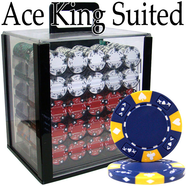 Pre-Pack - 1000 Ct Ace King Suited Poker Chip Set Acrylic Case