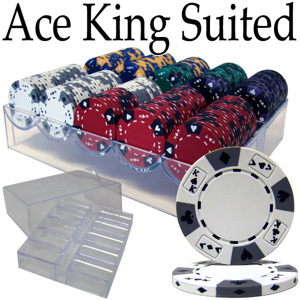 Pre-Pack - 200 Ct Ace King Suited Poker Chip Set Acrylic Tray Case