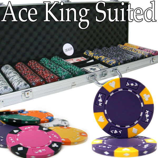 Custom - 600 Ct Ace King Suited Poker Chip Set Aluminum Case