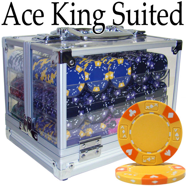 Pre-Pack - 600 Ct Ace King Suited Poker Chip Set Acrylic Case