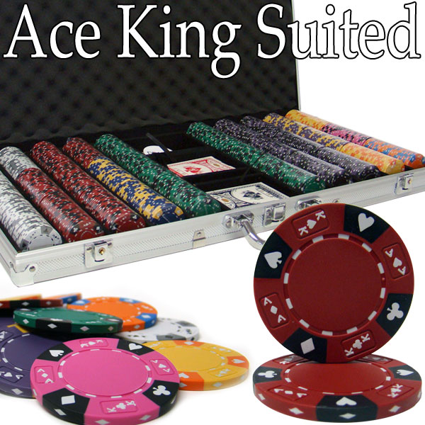 Pre-Pack - 750 Ct Ace King Suited Poker Chip Set Aluminum Case