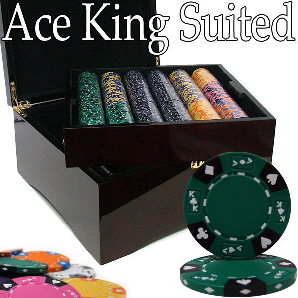 Custom - 750 Ct Ace King Suited Poker Chip Set Mahogany Case