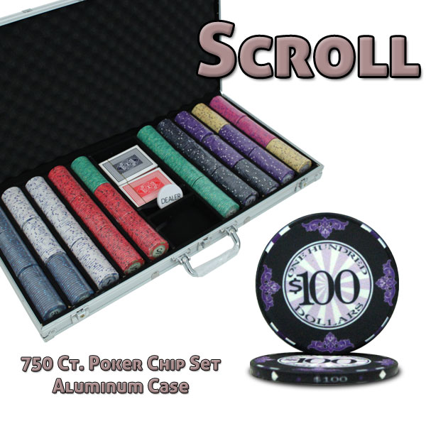 750 Ct Standard Breakout Scroll Poker Chip Set - Aluminum Case