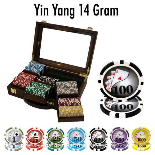 300 Count - Pre-Packaged - Poker Chip Set - Yin Yang 13.5 G - Walnut