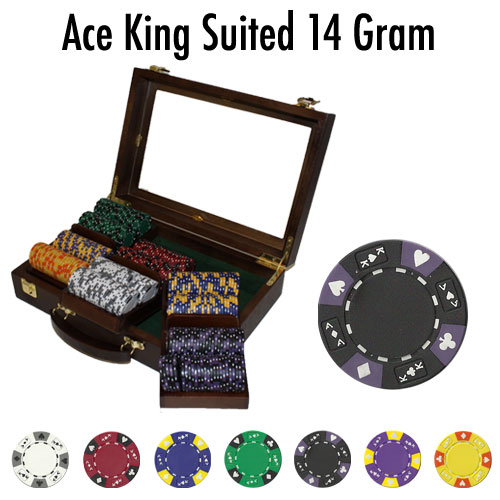 Pre-Pack - 300 Ct Ace King Suited Poker Chip Set Walnut Case