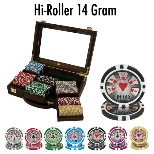 300 Count - Custom Breakout - Poker Chip Set - Hi Roller 14 G - Walnut