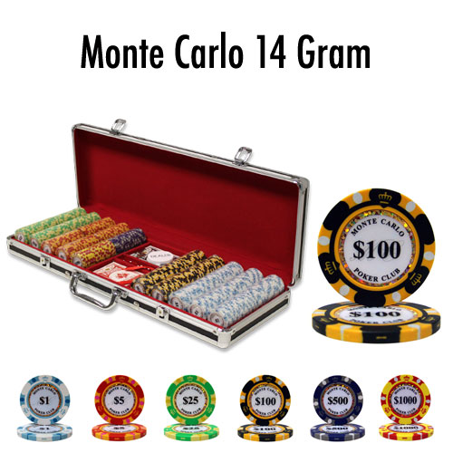500 Count - Pre-Packaged - Poker Chip Set - Monte Carlo 14 G - Black Aluminum