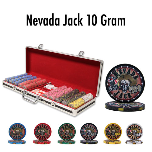 500 Count - Pre-Packaged - Poker Chip Set - Nevada Jack 10 G - Black Aluminum