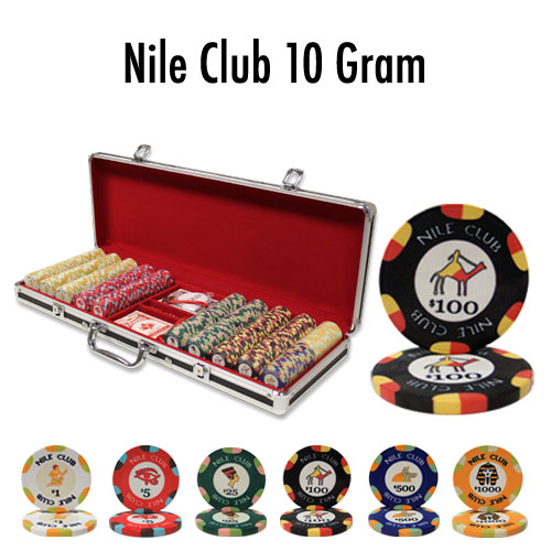 500 Count - Pre-Packaged - Poker Chip Set - Nile Club 10 G - Black Aluminum
