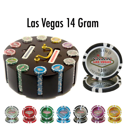 300 Count - Custom - Poker Chip Set - Las Vegas 14 G - Wooden Carousel