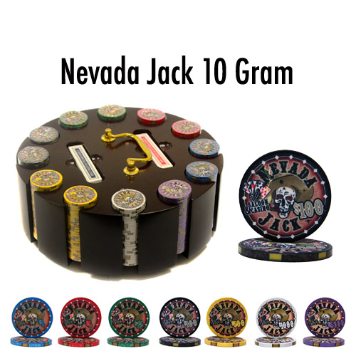 300 Count - Custom - Poker Chip Set - Nevada Jack 10 G - Wooden Carousel