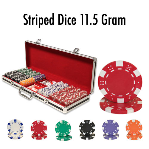 500 Count - Pre-Packaged - Poker Chip Set - Striped Dice 11.5 G - Black Aluminum