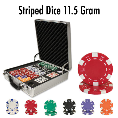 500 Count - Pre-Packaged - Poker Chip Set - Striped Dice 11.5 G - Claysmith