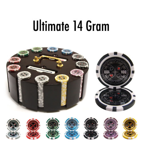 300 Count - Custom Breakout - Poker Chip Set - Ultimate 14 G - Wooden Carousel