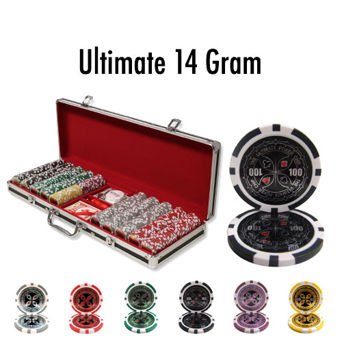 500 Count - Pre-Packaged - Poker Chip Set - Ultimate 14 G - Black Aluminum