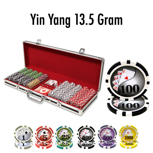 500 Count - Pre-Packaged - Poker Chip Set - Yin Yang 13.5 G - Black Aluminum