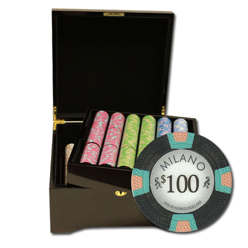 750Ct Claysmith Gaming Milano Poker Chip Set in Mahogany Case