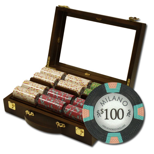 300Ct Custom Claysmith Gaming Milano Poker Chip Set in Walnut