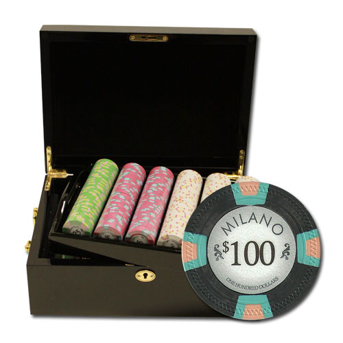 500Ct Claysmith Gaming Milano Poker Chip Set in Mahogany Case