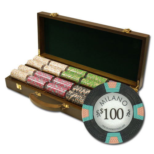 500Ct Custom Claysmith Gaming Milano Poker Chip Set in Walnut